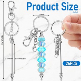 ROADPLUM 26 Pcs Beadable Keychain Bar, Silver Bead Keychain Beaded Keychain for Pendant DIY, Alloy Blank Keychain Accessories Bulk for Keychain Making Supplies Jewelry Making Gift