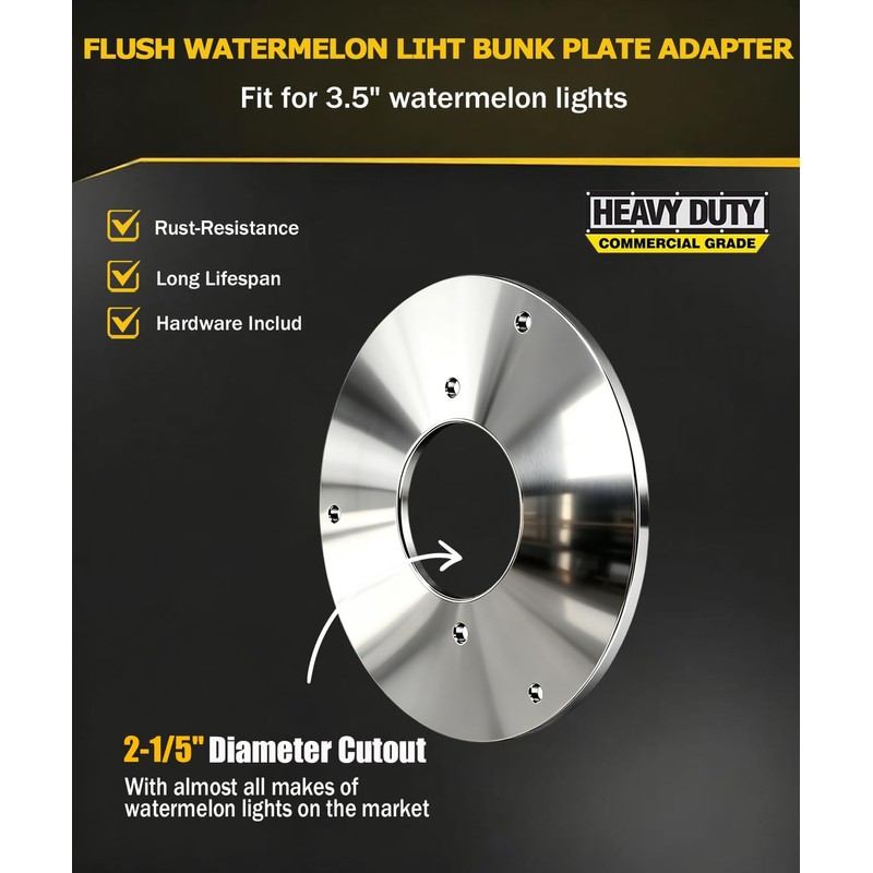Vitonsbay Flush Mount Watermelon Light Bunk Plate Adapter,Stainless Steel Round