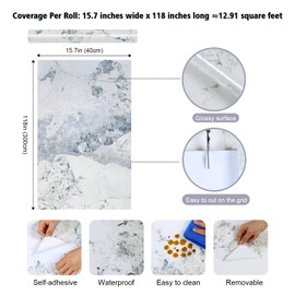 FANCYEASY White Marble Contact Paper for Countertops Peel and Stick Wallpaper Waterproof Self Adhesive Glossy White Marble Wall Paper for Kitchen Thicken Vinyl Film for Cabinets Table Desk 15.7"x118"