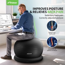 Trideer Ball Chair Yoga Ball Chair Exercise Ball Chair with Base & Bands for Home Gym Workout Ball for Abs, Stability Ball & Balance Ball Seat to Relieve Back Pain (Black with Bands, 65cm)