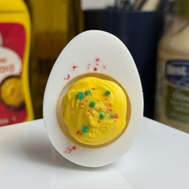 Clickie Food Fidget Clickers - Desk Fidgets and Keychains with Vibrant Designs, Soothing Sound Mechanism, and Multipurpose Fun - Style: Deviled Egg, Sound: Creamy (Quieter and makes a soft clunk)