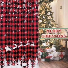 Christmas Curtains for Living Room and Bedroom 63 Inch Snowflake Buffalo Plaid Reindeer Christmas Tree Printed Blackout Curtains Xmas Room Darkening Thermal Insulated Grommet Window Drapes, 2 Panels
