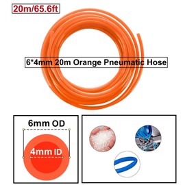 HUAZIZ 20 m Orange PU Pneumatikschlauch, Pneumatic Polyurethane Schlauch, Flexibel Druckluftschlauch, Außen 6 mm x Innen 4 mm + 1 Stück Blau Schlauchcutter +1Stück Rosa Teflonband