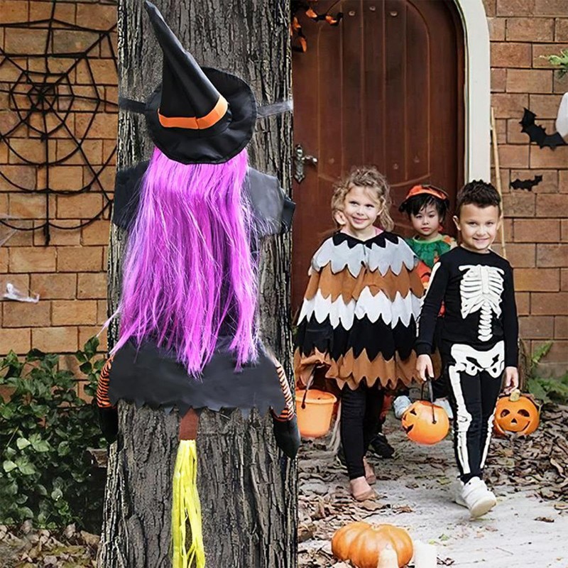 Witch Decor, Crashing Witch Into Tree Decoration, 39.4Inch Funny Props