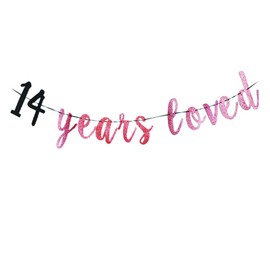14 Years Loved banner-Rose Gold Glitter Happy 14th Birthday Party Decorations,14th Anniversary Party Photo props Supplies