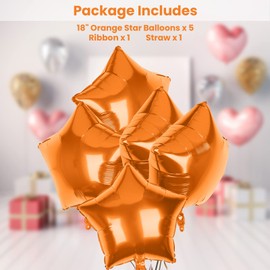 Pack of 5 Orange Star Balloons, 18 Inches Star Shape Foil Balloons, Star Balloons Helium for Valentines Engagement Bridal Shower Graduation Baby Shower Wedding Anniversary Birthday Party Decorations