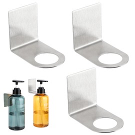 Segbeauty 3 Pcs Stainless Soap Bottle Dispenser Holder,Dia 1.3in 3.3cm Drill-Free Dispenser Holder Wall Mounted Rack, Sliver Adhesive Wall Mount Bottle Holder for Shower Gel Bathroom Toilet Kitchen