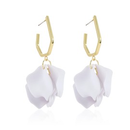 Anmpab Boho Long Acrylic Rose Petal Drop Dangle Earrings Bohemian Resin Multicolored Flower Statement Floral Tassel Earrings Layered Floral Petal Earrings for Women Bridal Prom Gifts (White)