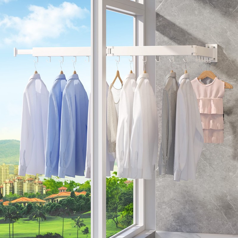 ZdwCyl Clothes Drying Rack,Laundry Space Saver Wall Mounted,Retractable,Collapsible(Tri-Fold), White Color