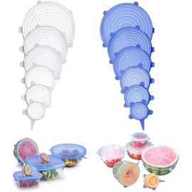 12 Tapas de Silicona Elásticas Reutilizables, Cubiertas de Silicona para Recipientes de Cocina, Tapas de Silicona Reutilizables para Envases de Diferentes Tamaños y Formas