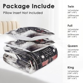 Zzzboro Comforter Set with Pillowcase Twin Size, Vintage Black White Steam Train, Bed Decor Retro Locomotive Railway Track Transport for Kids and Adults, Soft Cozy Bedroom Bedding Set