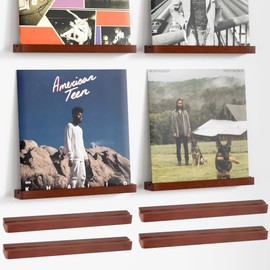 Axeman Wood Vinyl Record Shelf Wall Mount, Floating Shelves for LPs, CD, Album Holder Wall Display, Elegant Wooden Ledge for Vinyl Record Storage, Vintage Home Decor - 4 Pack, Brown