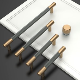 Amerdeco Pack of 10 Gold Grey Cabinet Handles 192 mm Hole Spacing, Aluminium Handles for Kitchen Cabinets & Furniture Handles for Drawers