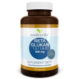 MEDVERITA - Beta-Glucan 1.3/1.6 D 200mg - Regulates Cholesterol Levels - Strengthens Immunity - Dietary Supplement - 1 Capsule Twice Daily - 120 Capsules