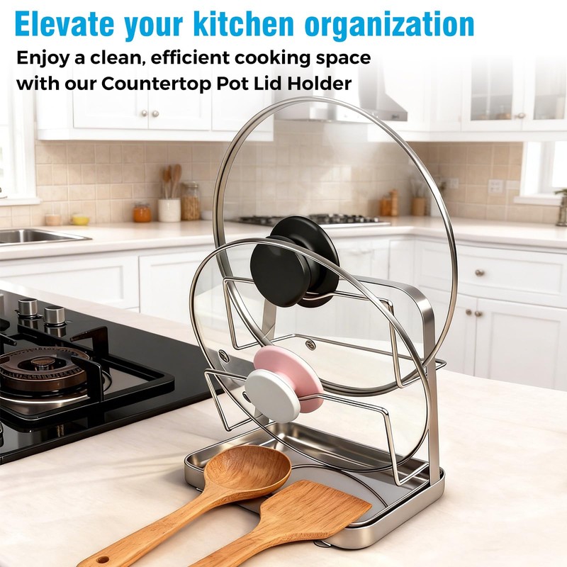 YJREW 304 Pot Lid Organizer & Spoon Rest, Pot Lid