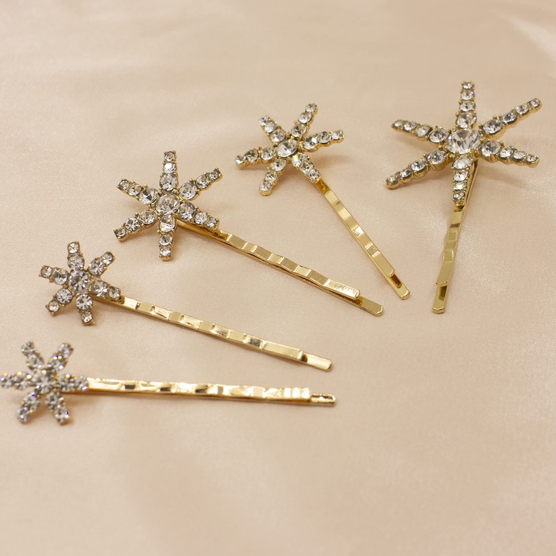5 horquillas de pelo con estrellas para mujer, plata dorada
