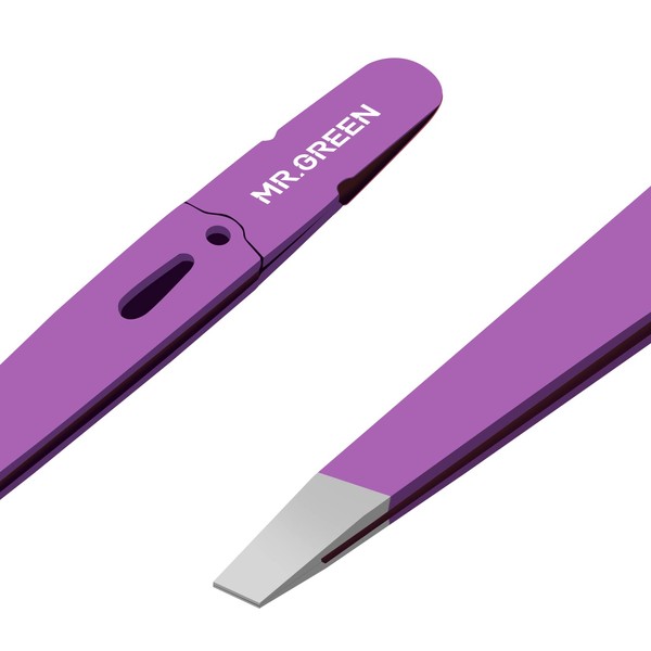 MR.GREEN Eyebrows Tweezers Colorful Beauty Fine Hairs Puller Makeup Tools Stainless Steel Slanted Eye Brow Clips Removal (Purple)