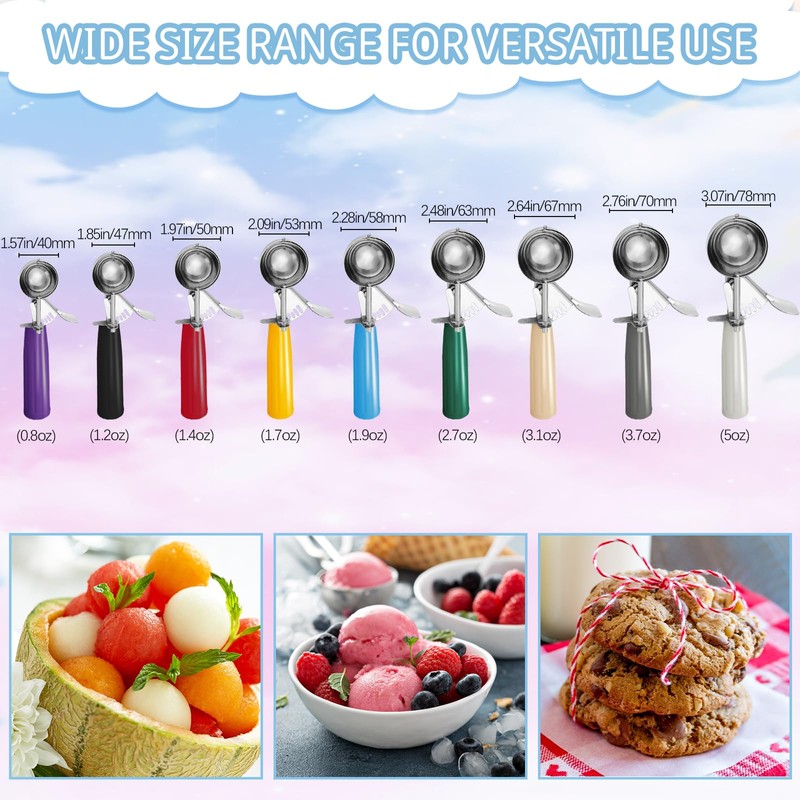 Hsei 9 Pcs Ice Cream Scoops Stainless Steel Cookie Portion