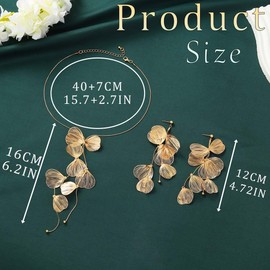 Brishow Gold Flower Jewelry Set Leaf Statement Necklace and Earrings Chocker Necklaces for Women, One size, Metal, No Gemstone