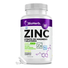 BioHerb  Zinc y Citrato de Magnesio y Melatonina)  [Bienestar y Relajación Natural] Suministro Para 180 Dias Gluconato de Zinc, Citrato de Magnesio y 