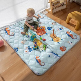 Sinhaklóho 50" x50" Foldable Thicker Foam Baby Play Mat for Playpens & Floors - Soft, Non-Slip & Odor-Free Crawling Mat for Infants & Toddlers, Machine Washable, Ocean Wonders Design