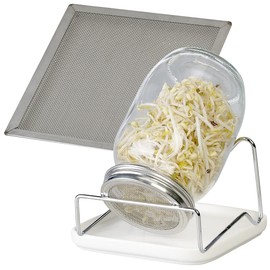 Royal Gardineer Sprouting Glass: Germination Glass with Metal Stand, Cress Strainer and Ceramic Collection Tray, 1 Litre (Germ Glasses, Sprouting Glass, Greenhouse)