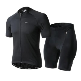엠씨엔 CJS-PLAIN BLACK + MP4-PLAIN SET Plain Black Planned Short Sleeve Jersey + 4-Part Padded Pants Set MCN