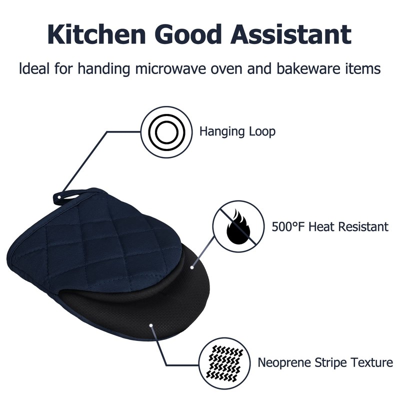 1 Pair Short Oven Mitts, Heat Resistant Silicone Kitchen Mini