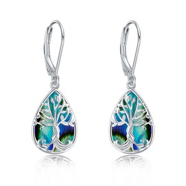 DAYLINLOVE Tree of Life Earrings 925 Sterling Silver Abalone Shell Tree of Life Jewellery Gifts for Women