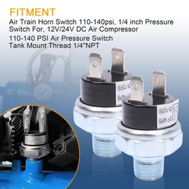 2 PCS Air Pressure Switch 110-140 PSI Tank Mount Thread 1/4" NPT Air Train Horn Valve 110-140psi 1/4 inch 12V/24V DC A-ir Compressor Tank Pressure Control Switch