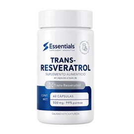 Essentials Trans-Resveratrol 99% 500 mg – 60 Cápsulas | Suplemento Antioxidante Alta Pureza | Suplemento Alimenticio para Hombre y Mujer