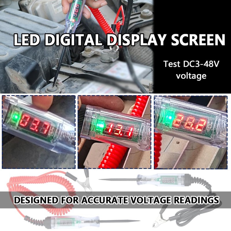 Car Voltage Tester Pen with Alligator Clip,DC 3-48V Test Light