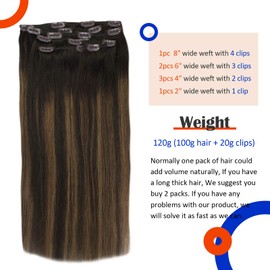 VeSunny Brown Ombre Clip in Hair Extensions Remy Hair Extensions Clip in Darkest Brown #2 Ombre Medium Brown #6 Mix #2 Darkest Brown Clip in Remy Hair Extensions Full Head 20inch 7pcs/120g