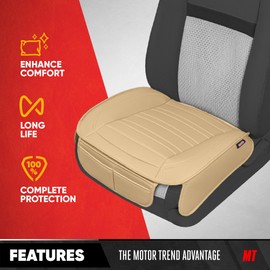 Motor Trend Seat Covers for Cars Trucks SUV, Faux Leather Beige Padded Seat Covers with Storage Pockets, Premium Interior Car Seat Cover, 2 x Front Seat Covers
