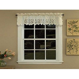 Sweet Home Collection Old World Style Floral Heavy Lace Kitchen Curtain Valance, Hopewell Cream