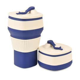 NWsystems Collapsible Silicone Cup, Safe & Portable, for Hot & Cold Drinks, 18.6 oz (550 ml) - Travel, Camping, Office, and More – Navy Blue