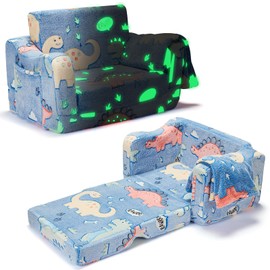 BUPPLEE 2-in-1 Toddler Chairs Comfy, Toddler Couches That Fold Out,Glow in The Dark, Extra Wide Kids Chairs for Toddler, Baby Couch for 1-3 Year Old Gifts for Girls & Boys, Blue