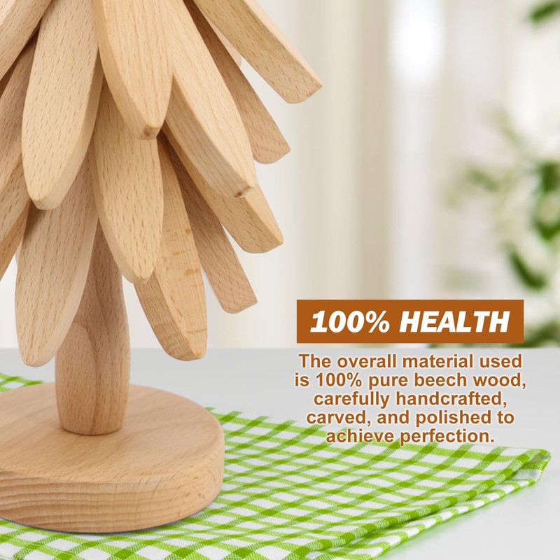 Beech Wooden Tree Coaster Set - Foldable Heat Resistant Mat