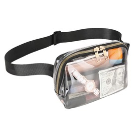 Hiflyer Clear Fanny Pack Stadium Approved, Crossbody Belt Bag for Women, Water Resistant TPU, Adjustable Strap, for Concerts, Travel (Black)