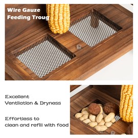 Lavievert Bench Chair Chipmunk & Squirrel Feeder, Wooden Squirrel Picnic Table with Umbrella and Corn Cob Holder, Durable Squirrel Feeder with Solid Structure for Outdoors, Garden