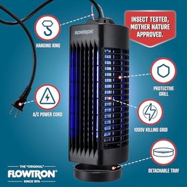 Flowtron Indoor Bug Zapper (Black) - 1000V Electric Insect Killer with UV Light - 215 Sq Ft Coverage - Plug-in Fly & Mosquito Trap for Bedroom, Kitchen & Office