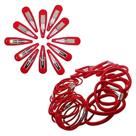 Topkids Accessories 30pcs Snap Hair Clips & Hair Elastics Hair Bands Hair Bobbles Hair Ties Sectioning Slide Hair Grip Hair Bendies Hair Sleepies For Girls, Women, Ladies, Kids (Red)