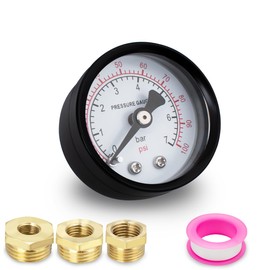 Innfeeltech 1 Piece 40 mm Well Pump Pressure Gauge BSP 1/8 Inch 0-7 Bar 0~100 Psi with 3 Pieces Socket 1/8 Inch to 1/4 Inch, 1/8 Inch to 3/8 Inch and 1/8 Inch to 1/2 Inch Teflon Tape, Axial