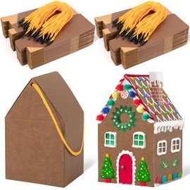 80UncleKimby 50Pcs Christmas Gingerbread House Kit Soft Mocha Cardboard House-Shaped Cookie Gift Boxes with Ropes for DIY Crafts, Holiday Party Favors & Bulk Supplies