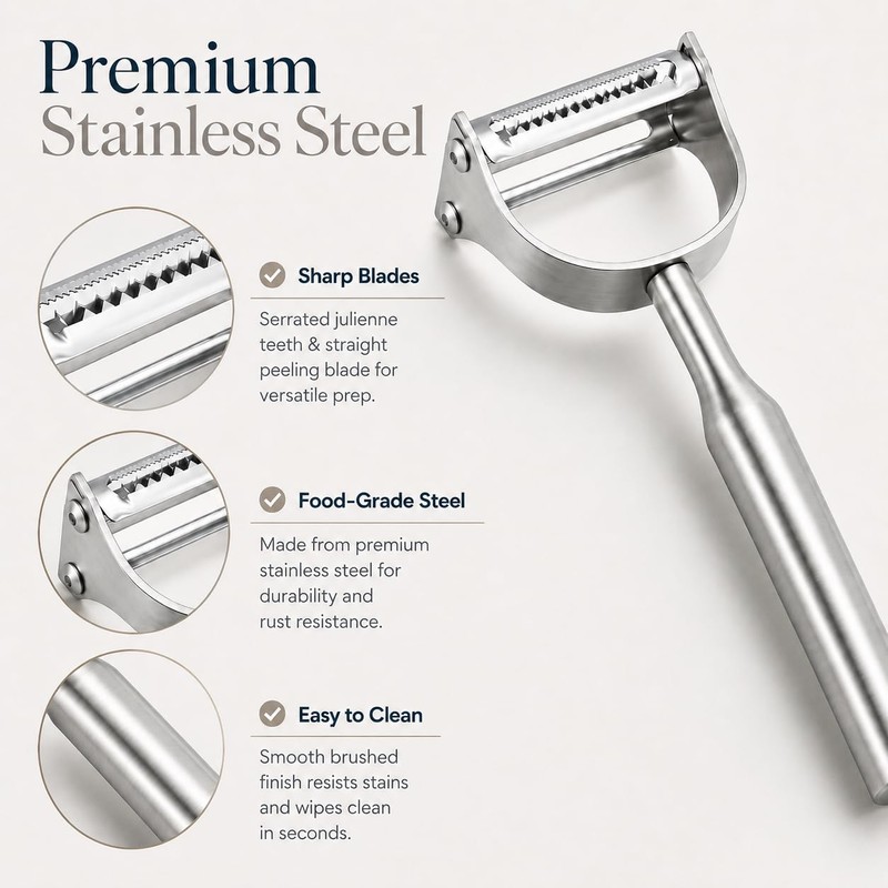 2-in-1 Julienne Vegetable Peeler, Stainless Steel Y Peeler with Dual