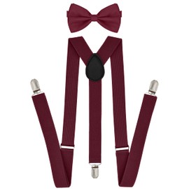 trilece Suspenders and Bow Ties For Men - Adjustable Size Pretied Bowtie - Mens Suspenders - Elastic 1 inch Wide Y Shape Suspenders with Bowtie (Burgundy)