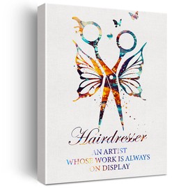 Hairdresser Watercolor Wall Art Hair Stylist Canvas Painting Prints for Home Beauty Salon Hair Studio Wall Decor Framed Artwork Gifts(12x15 Inch)