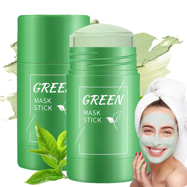 2 Stück Green Mask Stick, Grüner Tee Reinigungsmaske Stick, Tiefenreinigung