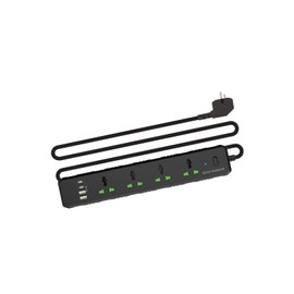 ROAD WARRIOR RW130BK Power Strip with USB & Cord for International Use, 4 AC Ports, 2 USB-A, 2 USB-C Ports, Black