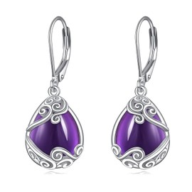 Amethyst Filigree Drop Dangle Teardrop Earrings 925 Sterling Silver Amethyst Leverback Earrings for Women Jewellery Gifts